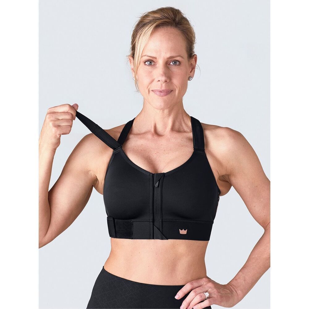 SHEFIT Medium Impact Sports Bra Black Zip Front Adjustable Straps 3Luxe NEW - Picture 3 of 11